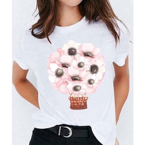 T-shirts Top for Women Floral Flower Travel Holiday 90s Printing Print Lady Womens Stylish T Shirt Ladies Sweet Tee T-Shirt