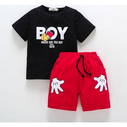 2020 Children Clothing Set Letter Cartoon Boys Girls Summer Short Sleeve Top and Shorts Two-piece Suit FSXMY139