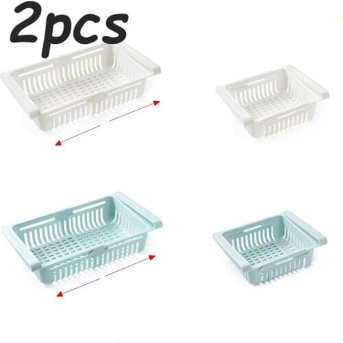 2pc Adjustable Stretchable Kitchen Refrigerator Fresh- Keeping Clapboard Multifunctional Organizer Basket Pullout Spacer Storage