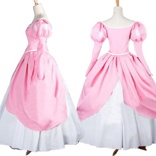 Cartoon Mermaid Princess Ariel Cosplay Costume Adult Women Pink Party Dress Fancy Halloween Show Ball Gown