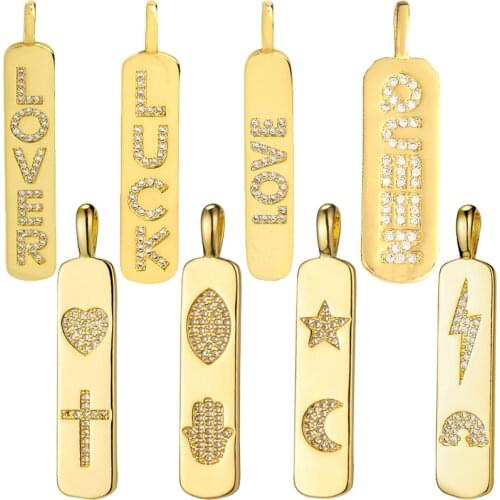 Hot Sale Rectangular Gold Color Bar Charms Pendants Jewelry Making Accessories DIY Lucky Couple Gift Necklace Bracelet Component