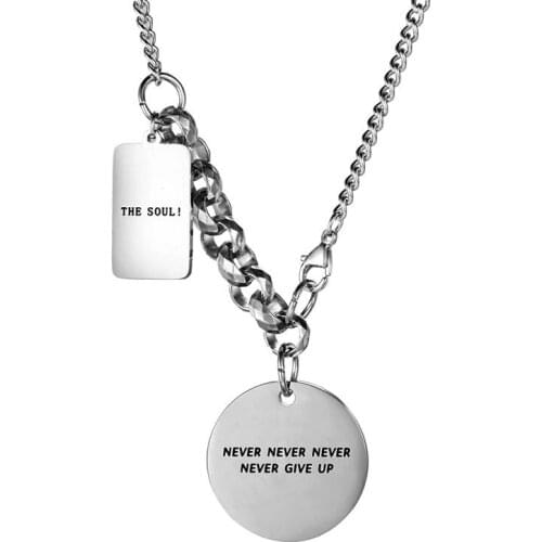 2021 Fashion New Silver Rectangle And Round Pendant Necklace Men Trendy Simple Stainless Steel Chain Men Necklace Jewelry Gift