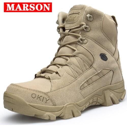 MARSON Men Boots Desert Military Tactics Boots Outdoor Hiking Sneakers Male Safety Work Anti Collcollision Plus Size Men Shoes