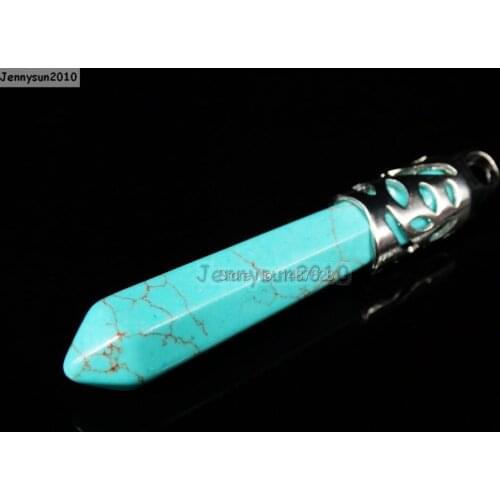 Natural Tur-quoise Gems Stones Long Hexagonal Pointed Healing Reiki Chakra Pendant Beads Necklace Earrings 10Pcs/Pack