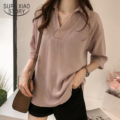 New 2021 Spring Summer Casual Striped Women Blouses Shirts Sexy Fashion Loose Soft Shirt Female Tops Clothing Blusas 0643 40