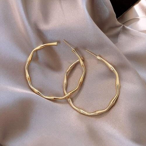 New Design Metal Golden Bamboo Shape Big Hoop Earrings For Woman New Fashion Korean Jewelry Party Unusual Piercing Earring