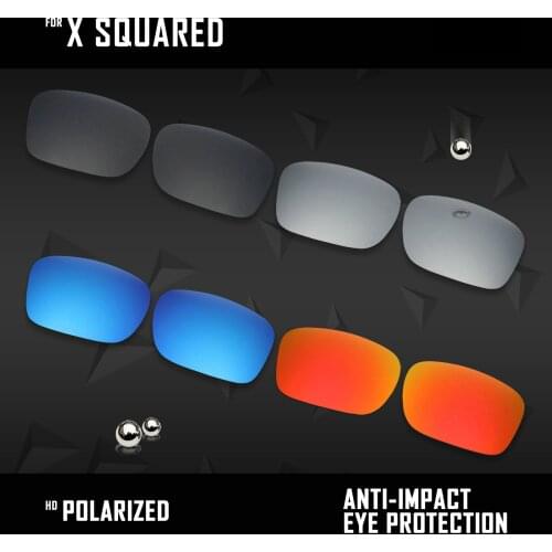 OOWLIT 4 Pairs Polarized Sunglasses Replacement Lenses for Oakley X Squared OO6011-Black & Silver & Ice Blue & Fire Red