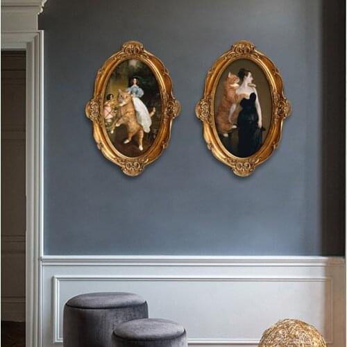 Retro oval decorative painting photo frame wall hanging paintings living room bedroom classical decoration wedding gifts