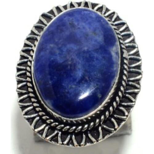 Genuine Sodalite Ring Silver , Hand Made Women Jewelry gift , Size: 7.25 , R7102