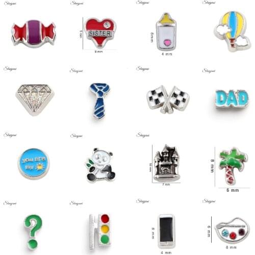 20Pcs/Lot Mix Styles Heart Shapd Love Letter Sister Dad Floating Charms Alloy Animal Panda Pendant Fit Loket Necklaces Jewelry