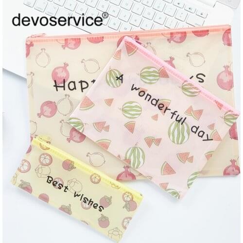 1Pc A4 A5 B6 Transparent PVC Document Bag File Folder Cute Kawaii Fruit Grid Pencil Pen Case Stationery Organizer Student Gifts