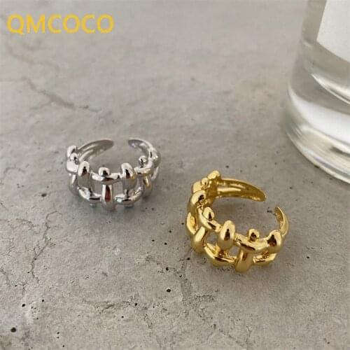 QMCOCO 925 Silver Wedding Rings For Women New Trendy Creative Personality Hollow Geometric Winding Bride Jewelry Gifts