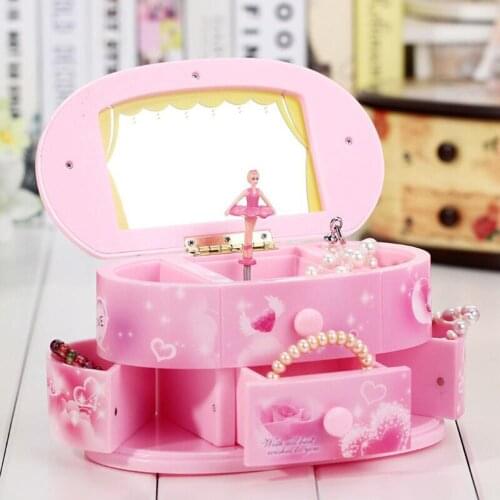 Pink Makeup Box Mirror Music Box Portable Jewelry Storage Box Home Storage Organizer Bitrthady Party Gift for Girlfriend Kids