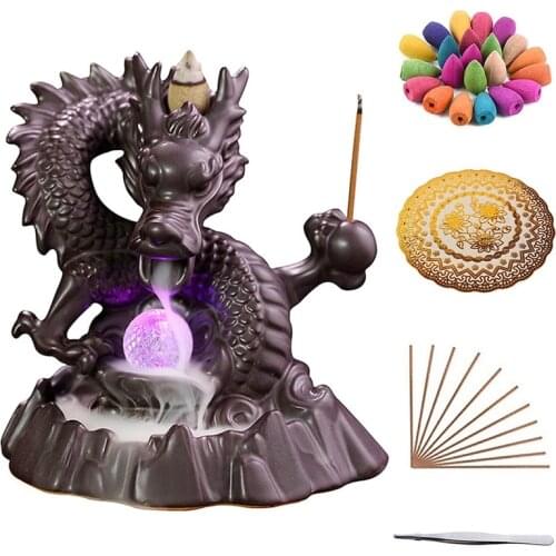 Handmade Dragon Backflow Waterfall Incense Burner Ceramic Incense Holder for Sticks Aromatherapy Ornament Home Decor