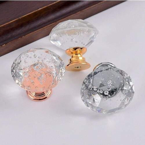 Crystal Glass Cabinet Door Handle Wardrobe Diamond Furniture Door Handle Modern Creative Raindrop Single Hole Handle
