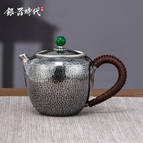 Silver age silver pot of 999 sterling silver teapot pure manual Aquarius hammer sycee kung fu tea tea set the teapot
