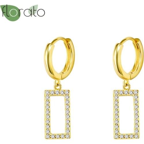 Hoop Earrings 925 Silver Ear Buckle Simple Atmosphere Square Pendant Gold Earrings Mature Charm Female OL Style Jewelry