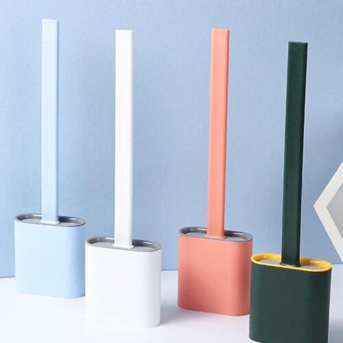 Silicone Toilet Brush with Base Rubber Head Holder Floor-standing Wall-mounted Cleaning Brush Bathroom Accessories Wholesale