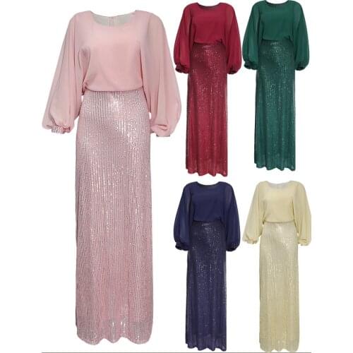 O-Neck Chiffon Evening Dress Long-sleeve Party Gown Sequin Womens Formal Occasion Dress XUCTHHC New Elegant Robe De Soriee 2020