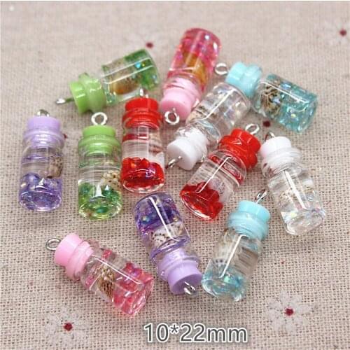 10pcs New Design Mix Colors 3D Mini Glass Drifting Bottle Sealed with Conch Iron Hook DIY Craft/Jewelry Accessory,10*22mm