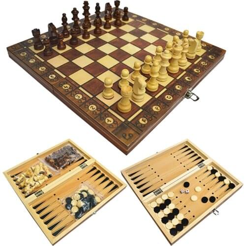 Super Magnetic Wooden Chess Backgammon Checkers 3 in 1 Chess Game Ancient Chess Travel Chess Set Wooden Chess Piece Chessboard