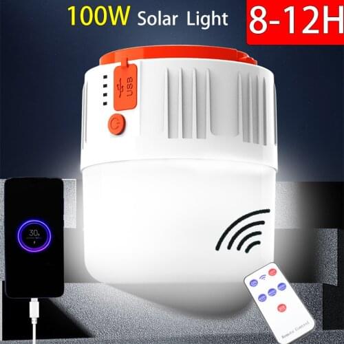 LED Camping Light Solar USB Camping Lantern Waterprof Voice And Remote Control Rechargeable Portable Solar Lamp For Tent Hiking