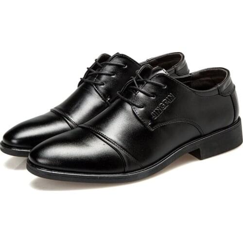 Men Business Dress Shoes Lace Up Fashion Formal Lightweight Derby Shoes Big Size Oxford Leather Wedding Footwear on Sale