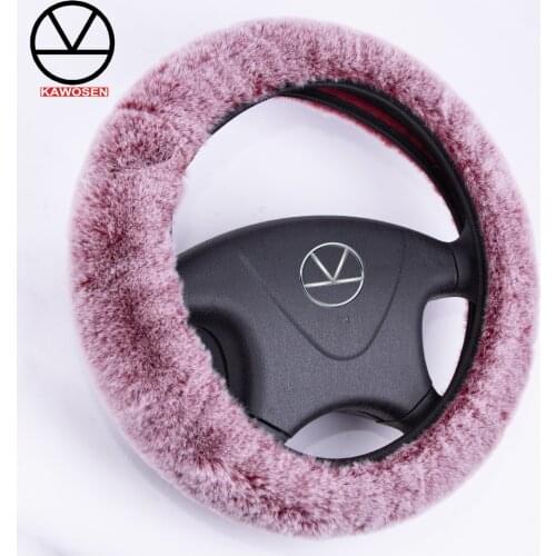 KAWOSEN Universal Faux Rabbit Fur Steering Wheel Cover, Cute Warm Plush Steering Wheels Cover, Faux Fur Steering Cover FFWC02