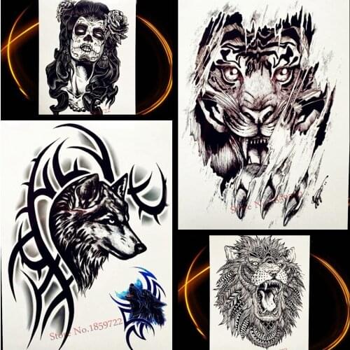 Wolf With Brambles Design Temporary Tattoo Stickers For Men Body Arm Art Tattoo Sleeve 21*15CM Women Waterproof Fake Black Tatoo