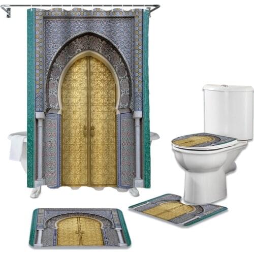 Moroccan Door Print Shower Curtain and Bath Rugs Set Modern Bath Curtains for Bathroom Home Decor