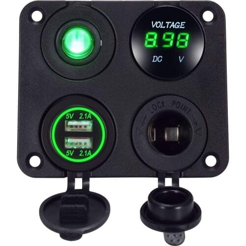 DIY Dual USB Charger 4.2A Voltmeter Cigarette Lighter ON-OFF Switch Four Functions Panel for Car Boat Marine RV Truck Camper