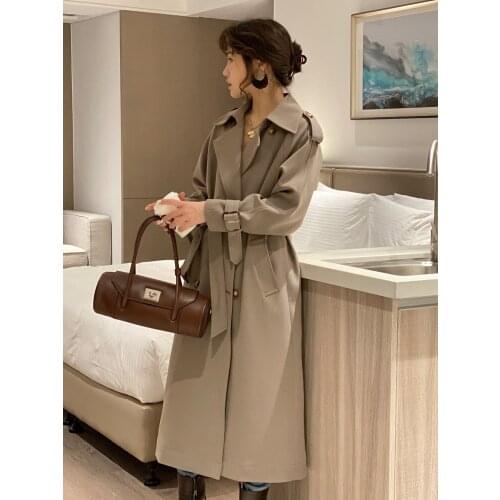 Windbreaker womens middle long knee length 2021 spring new Korean loose fashion temperament vertical work coat