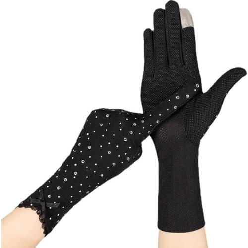 Women Summer Lace Cotton Breathable Sunscreen Touch Screen Non-Slip Thin Section Anti-UV Middle Length Gloves Cycling Drive