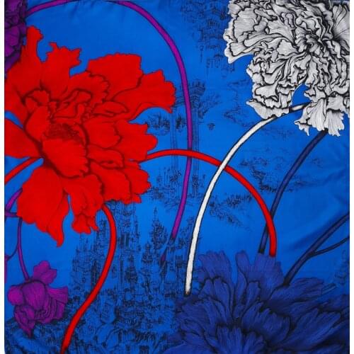 Flower print Designer Silk Twill Scarf 90*90cm pure *Mulberry Silk Scarf Hand Rolled Edges Large Designer Mulberry-Silk Scarf