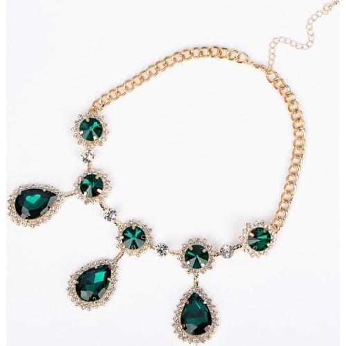 YFJEWE Vintage luxury royal Green pendant drop Crystal gem crystal necklace female #N027