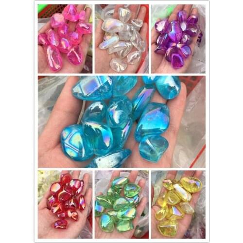 200g Natural rainbow angel aura quartz crystals tumbled stones