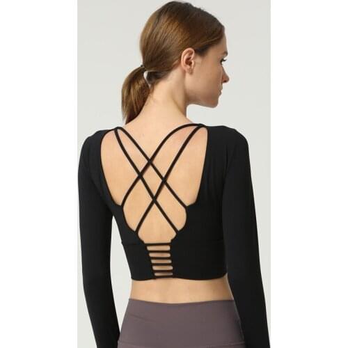 2020 New Light Support Strappy Sports Bra Women Lattice Hem Yoga Gym Crop Top Comfy Wirefree Brassiere Sport Femme Fitness Vest
