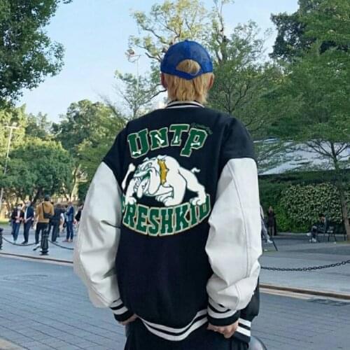 2021 baseball uniform hip-hop bulldog street embroidered loose jacket harajuku female spring and autumn plus size female jacket
