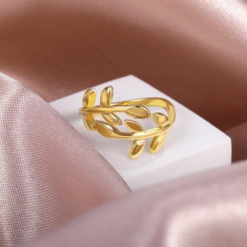 2021 Olive Tree Branch Leaves Rings For Women Open Adjustable Gold Ring Female Knuckle Finger Wedding Band Boho Jewelry Gift