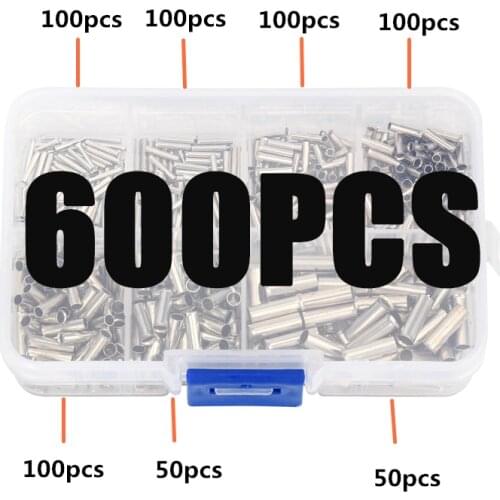600/150/100/50Pcs 0.5mm2-6mm2 22-10 AWG Non-Insulated Wire Connector Ferrules Electrical Cable Terminal Copper Bare Tinned
