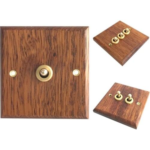 86 Type Solid Wood Panel Switch Wall Light Retro Brass Toggle Switch Wood Grain Electrical Switch Socket