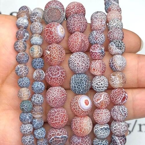 AAA Natural Frost Matte Red Dragon Dream Cracked Fire Agates Stone Loose Spacer Beads For Jewelry Making DIY Charm Bracelets