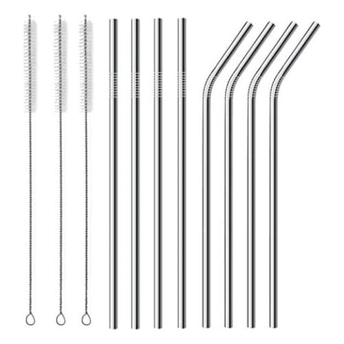 Free shipping 10.5 inch stainless steel drinking straws 4 straight 4 bent with 3 cleaning brushes rust free