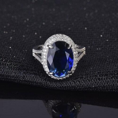 QTT 925 Sterling Silver Women Large Oval Zircon Ring Deep Blue Resizable Luxurious Wedding Party Fashion Jewelry