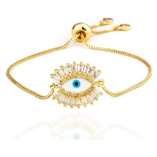 Tube Evil Eye crystal micro pave cz zircon cubic zirconia Bracelet Adjustable silicone Charm Snake Chain Copper Jewelry drtg23