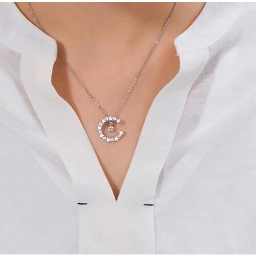 New design moon star pendant chain Chocker 100% 925 Sterling Silver Zircon Lucky Star Necklace Women & girls Silver jewelry Gift