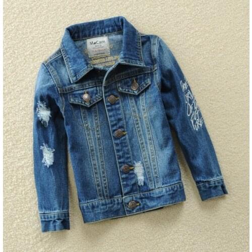19 spring and autumn new boy denim jacket embroidery hole European and American childrens clothing childrens denim clothing ch