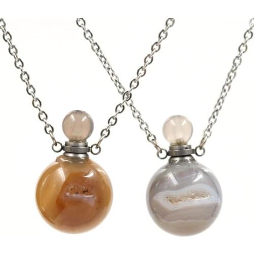 FYJS Unique Silver Plated Geometric Agates Perfume Bottle Pendant Link Chain Necklace Ethnic Style Jewelry