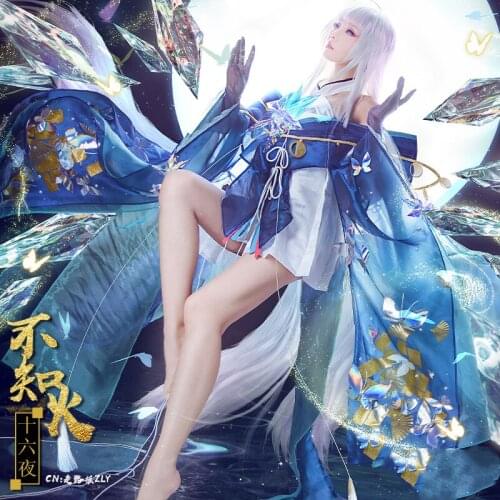 Game Onmyoji Shiranui Sixteen Nights Of Wind Flower Snow Moon Blue Kimono Cosplay Costume Unisex Halloween Free Shipping 2020New