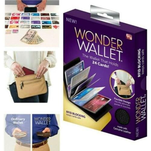2pcs Original Wonder Wallet Amazing Slim RFID Wallet As Seen On TV Black Leather Multi-Function Card Package Wallet